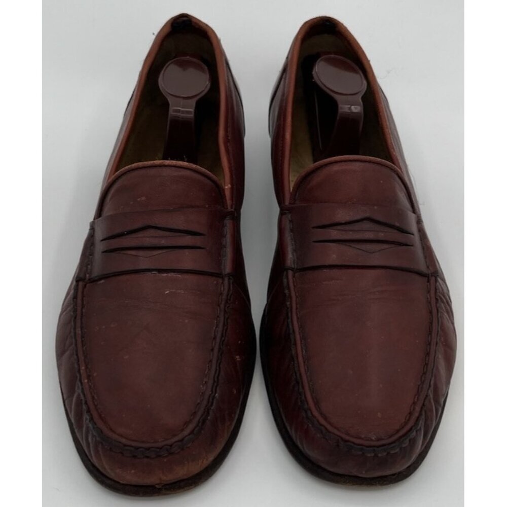 Santoni Brown Leather Penny Loafers Men’s Size 9D Dress Shoes Made In Italy